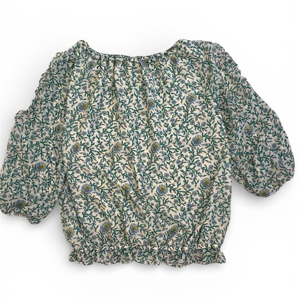 Max Studio Boho Green and Cream Floral Cold Shoulder Top Blouse